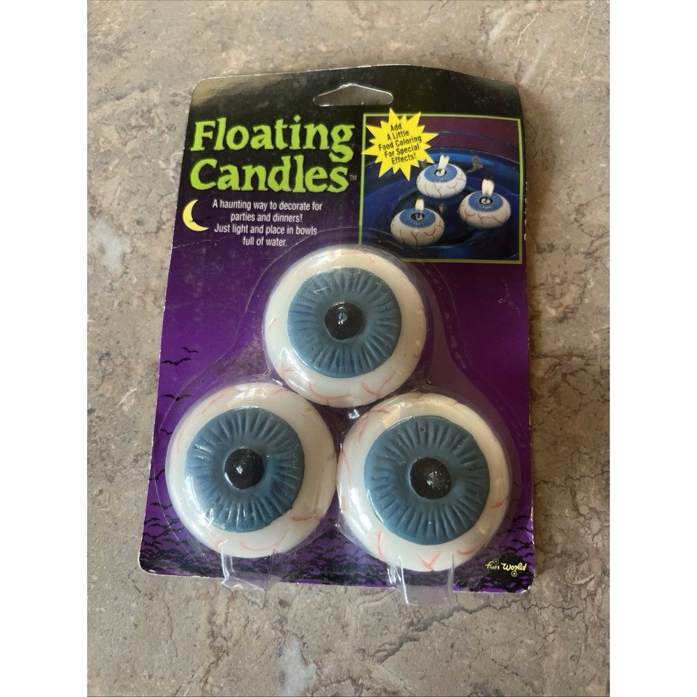 Vintage Halloween Set Of 3 Floating Candles Eyeballs